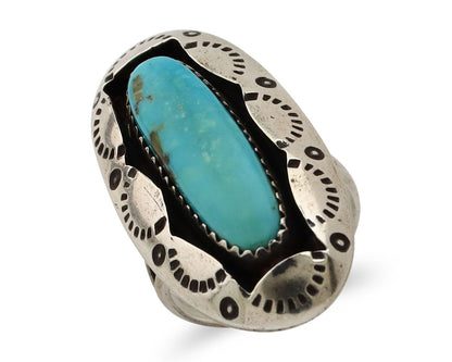 Navajo Ring 925 Silver Natural Kingman Turquoise Native American Artist C.80's