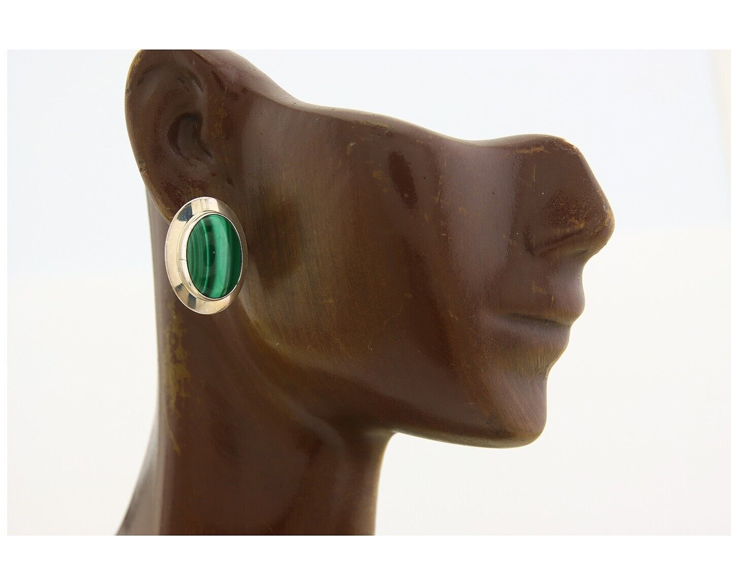 Navajo Earrings 925 Silver Natural Malachite Native American Artist C.80's