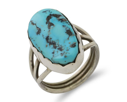 Navajo Ring 925 Silver Natural Blue Turquoise Signed Tony Guerro C.80's