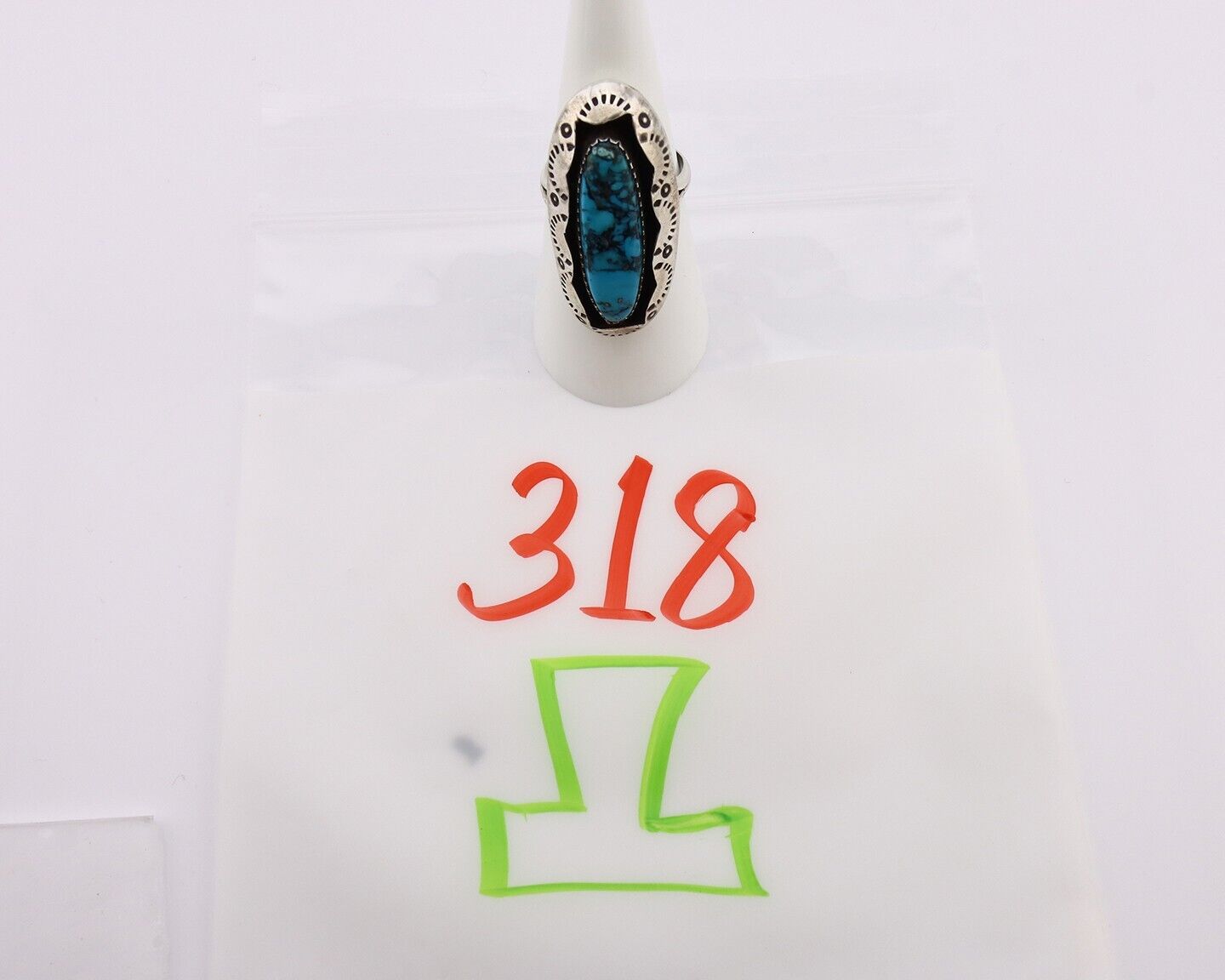 Navajo Ring 925 Silver Blue Spiderweb Turquoise Native American Artist C.80's