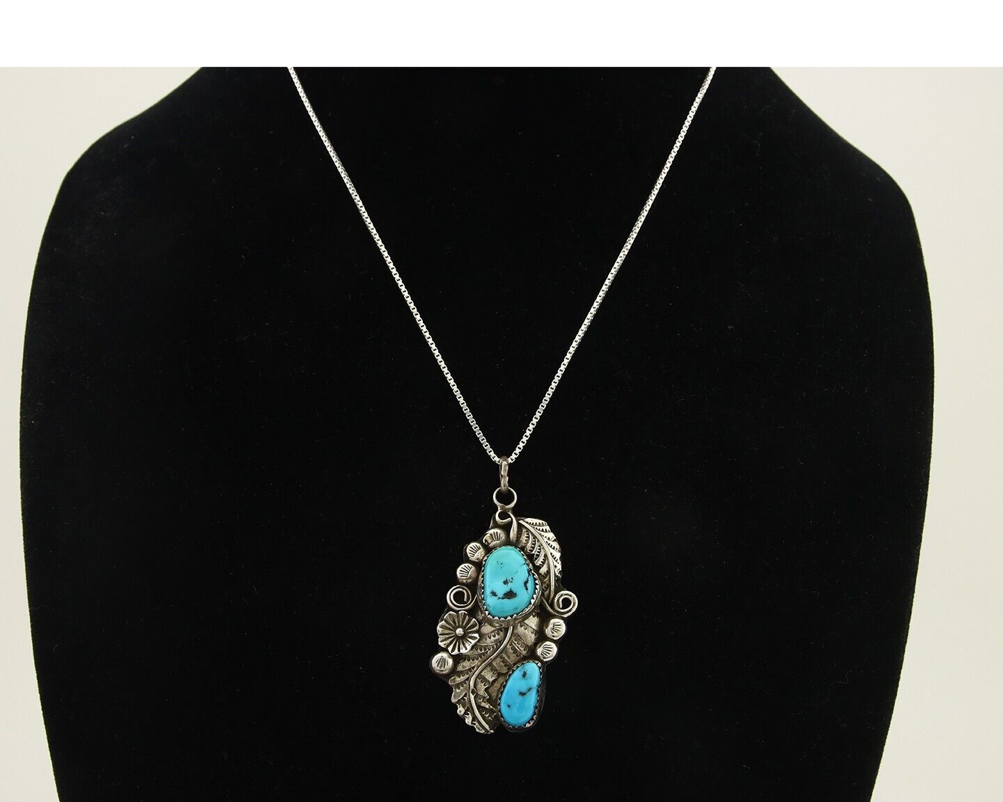 Navajo Necklace 925 Silver Natural Turquoise Artist Signed Harry Yazzie C.80's