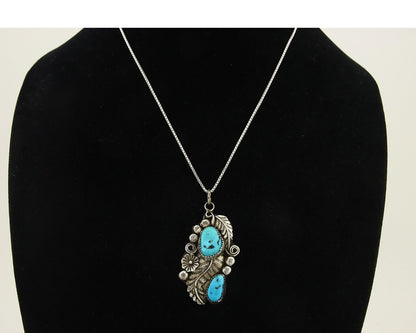 Navajo Necklace 925 Silver Natural Turquoise Artist Signed Harry Yazzie C.80's