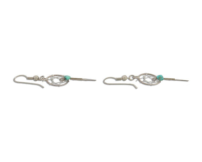 Navajo Dangle Dream Catcher Earrings 925 Silver Blue Turquoise Native Artist C80