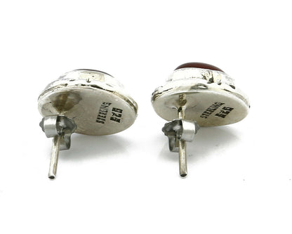 Navajo Hand Stamped Natural Mined Cornelian .925 SOLID Silver Stud Earrings