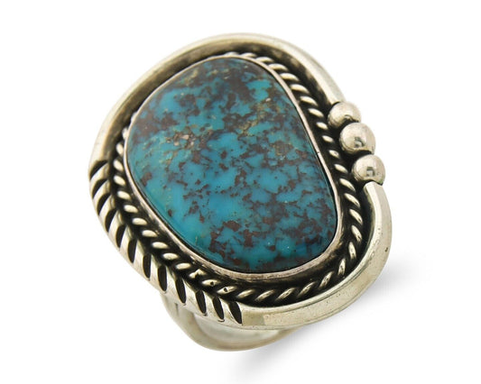 Navajo Ring 925 Sterling Natural Blue Turquoise Signed Ben S C.80's Size 9.75