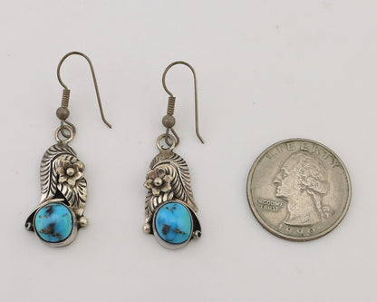 Navajo Handmade Earrings 925 Silver Natural Turquoise Native Artist C.80's