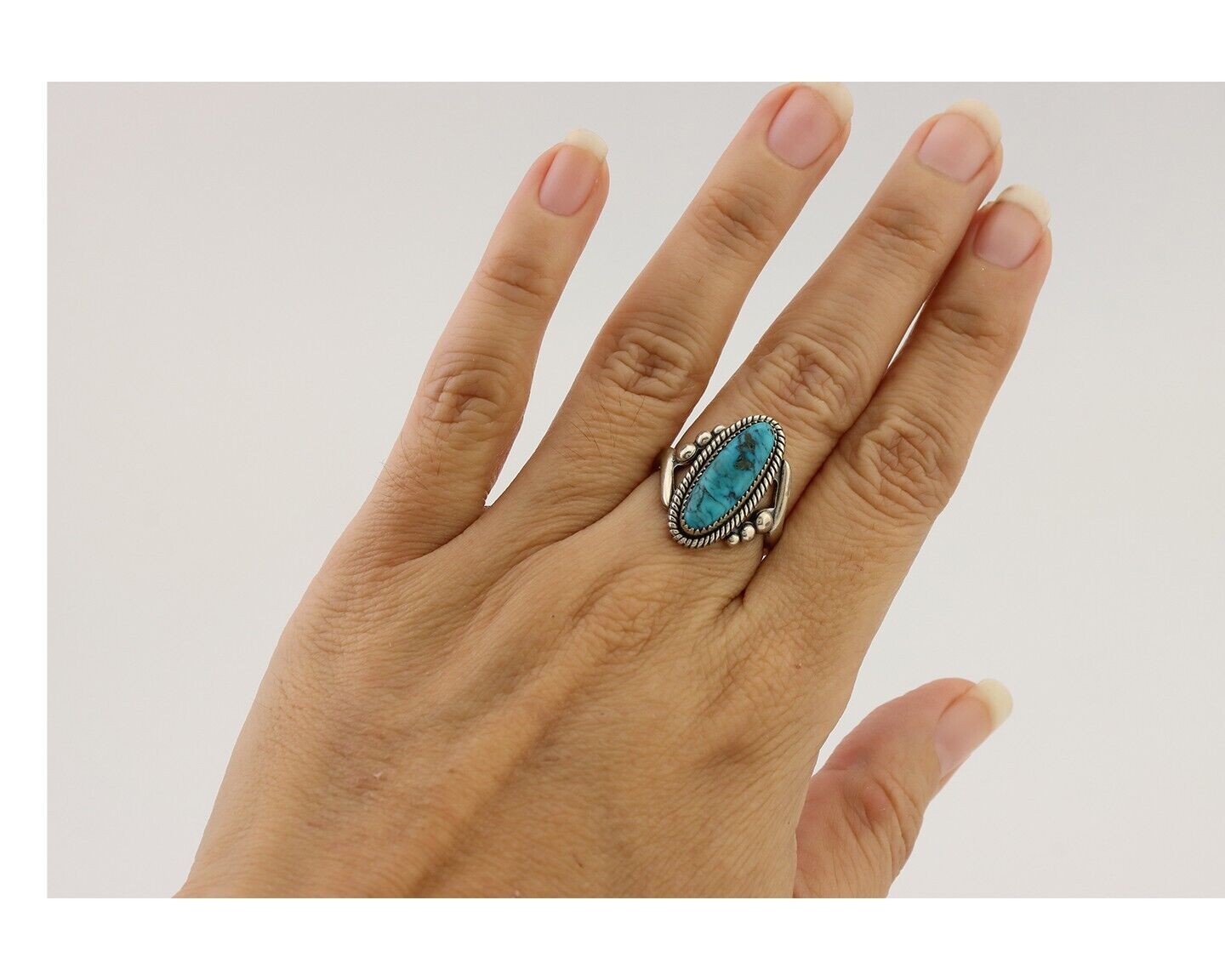 Navajo Ring 925 Silver Natural Kingman Turquoise Signed Wheeler MFG C.80's