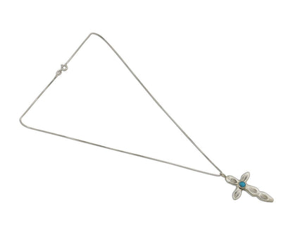 Navajo Cross Necklace 925 Silver Turquoise Hand Stamped Native American C.80's