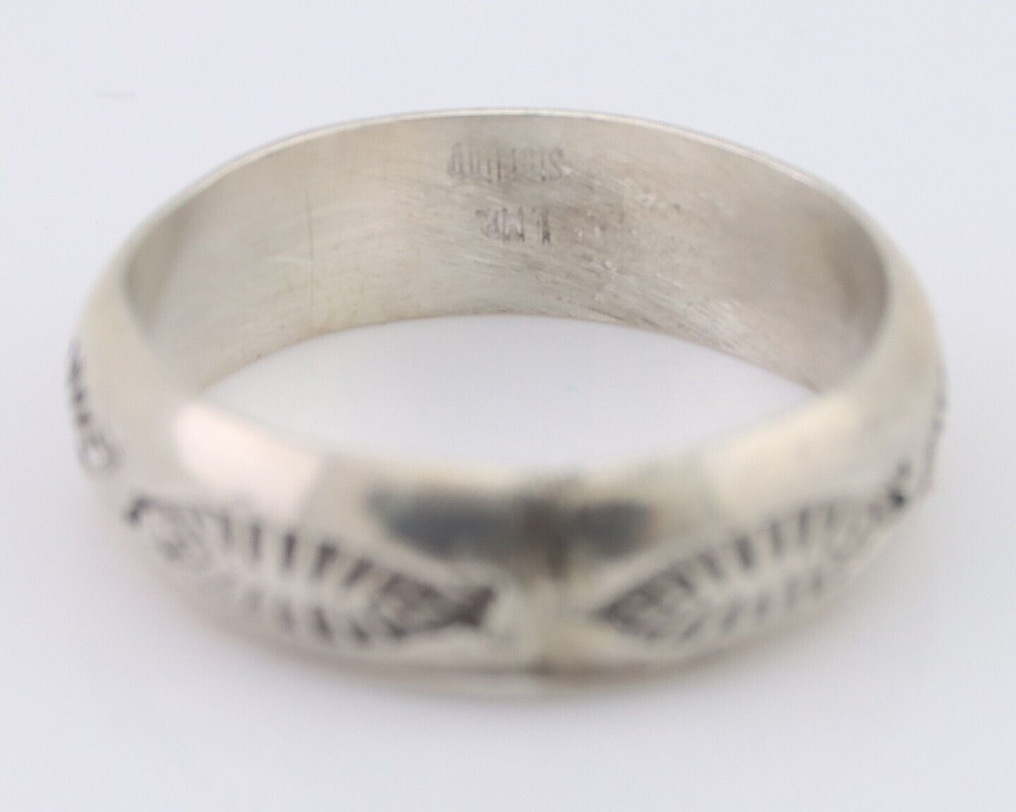 Navajo Hand Stamped Band 925 Silver 6.0 mm Signed Larry Chavez Size 9.25 C.80's