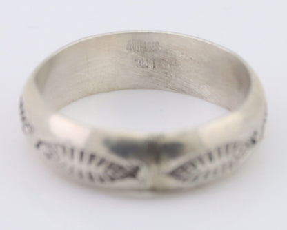 Navajo Hand Stamped Band 925 Silver 6.0 mm Signed Larry Chavez Size 9.25 C.80's