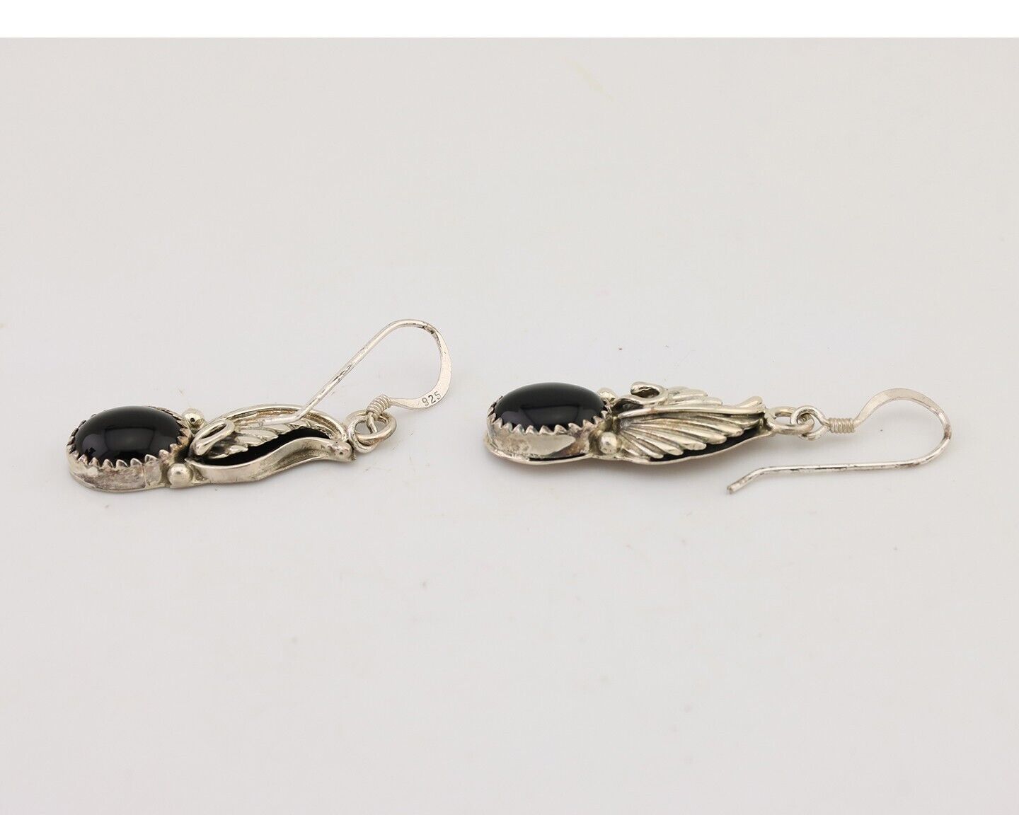Navajo Dangle Earrings 925 Silver Black Onyx Native American Artist C.80's