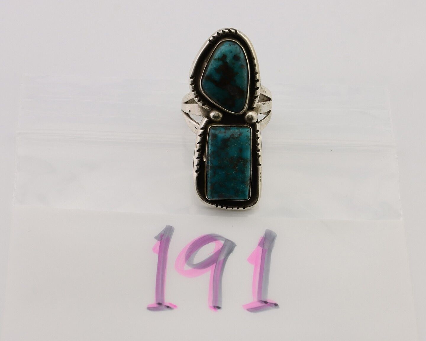 Navajo Handmade Ring 925 Silver Morenci Tuquoise Native American Artist C.80's