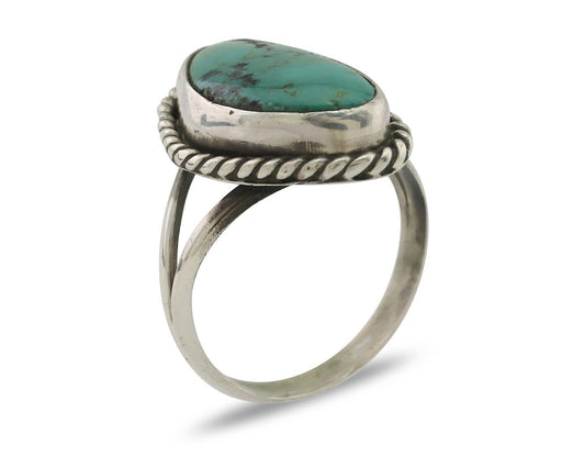 Navajo Ring 925 Silver Blue Gem Turquoise Artist Signed Rabbit Stick C.80's