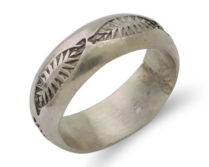 Navajo Hand Stamped Band 925 Silver 6.0 mm Signed Larry Chavez Size 5.25 C.80's