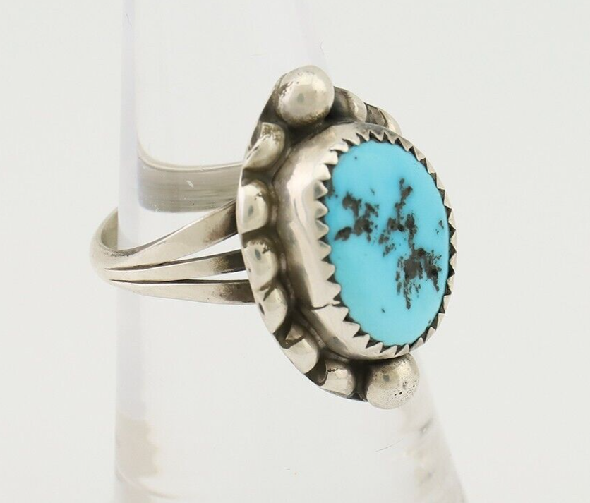 Navajo Ring 925 Silver Sleeping Beauty Turquoise Native Artist C.80's