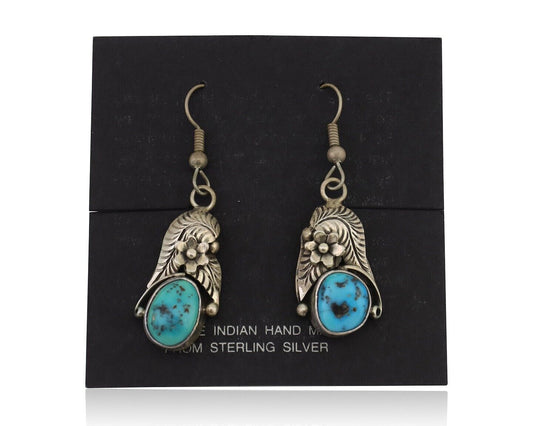 Navajo Handmade Earrings 925 Silver Natural Turquoise Native Artist C.80's