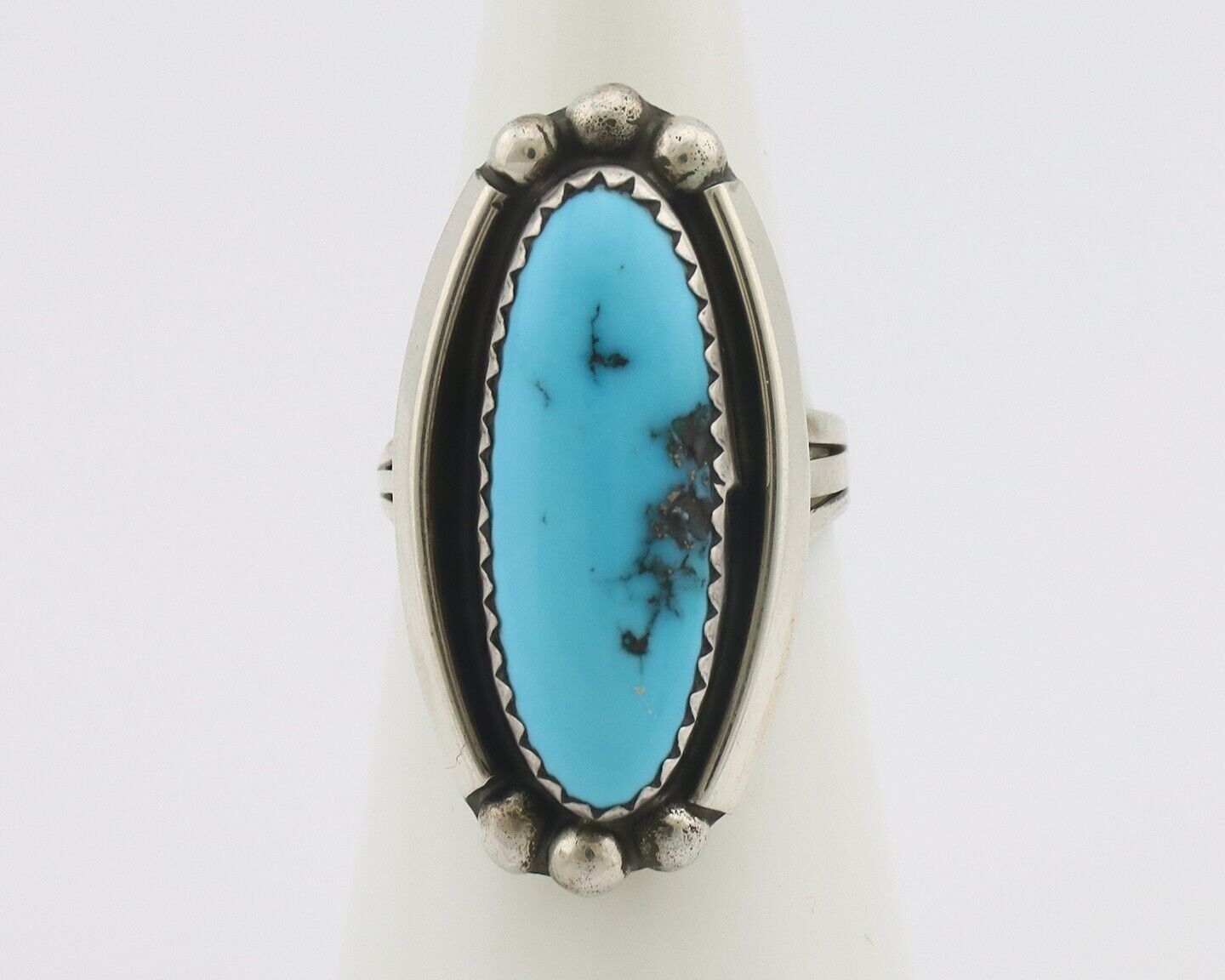 Navajo Ring .925 Silver Sleeping Beauty Turquoise Signed SkyStone Creations C80s