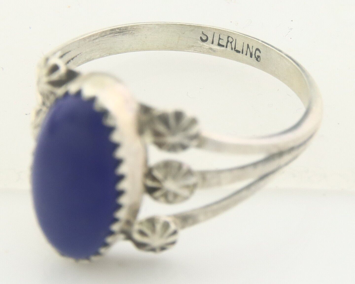 Navajo Ring 925 Sterling Natural Lapis Handmade Native Artist C.80's