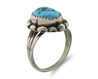 Navajo Ring 925 Silver Sleeping Beauty Turquoise Artist Signed SC C.80's