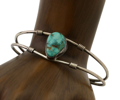 Navajo Cuff Bracelet 925 Silver Natural Blue Turquoise Native American C.80's