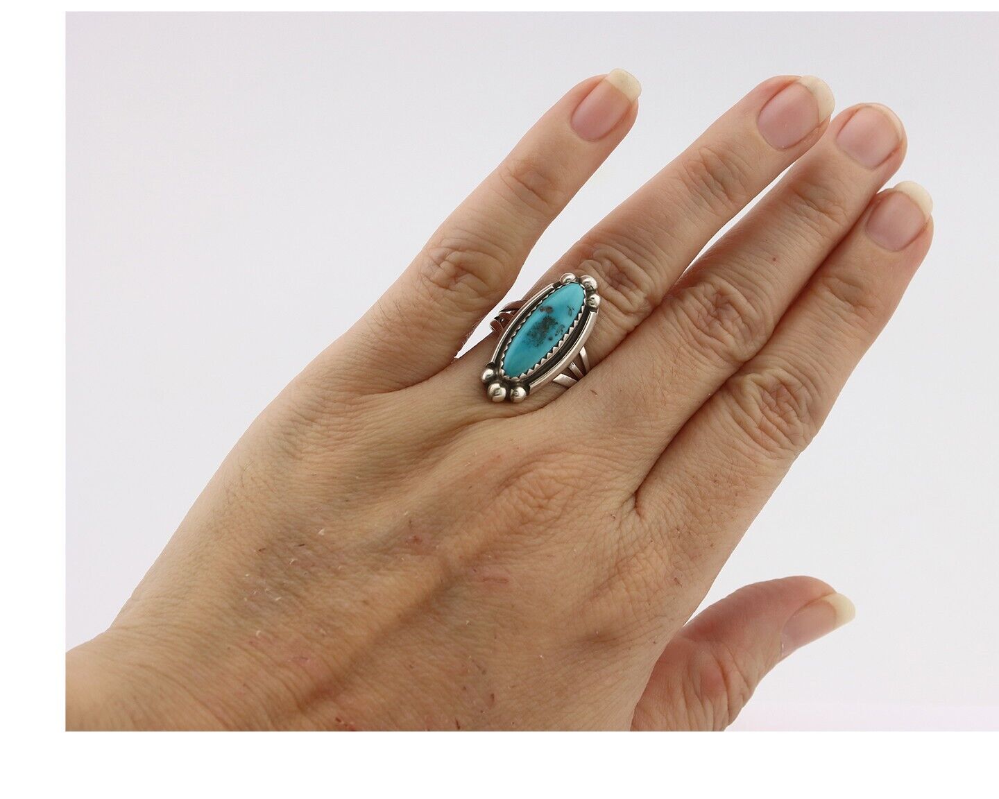 Navajo Ring .925 Silver Sleeping Beauty Turquoise Signed SkyStone Creations C80s