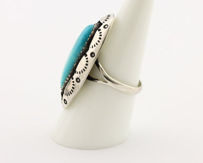 Navajo Ring 925 Silver Natural Kingman Turquoise Native American Artist C.80's