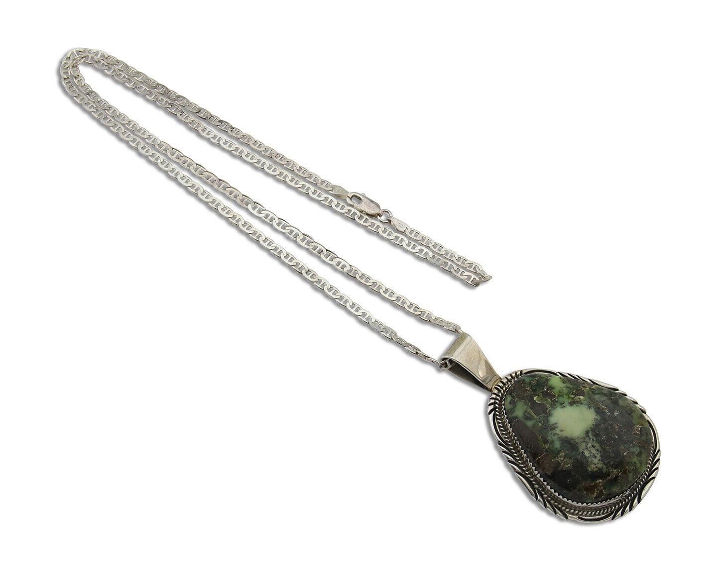 Navajo Necklace 925 Silver Natural Green Turquoise Artist Tony Guerro C.80's