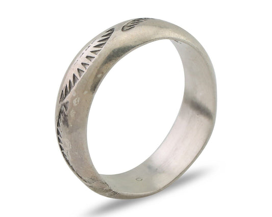 Navajo Hand Stamped Band 925 Silver 6.0 mm Signed Larry Chavez Size 7.5 C.80's