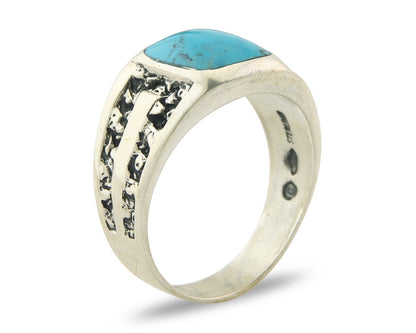 Men Vintage Nugget Ring 925 Sterling Turquoise Artist Signed SC Size 11.25