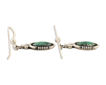 Navajo Dangle Earrings 925 Silver Natural Malachite Native American Artist C.80s