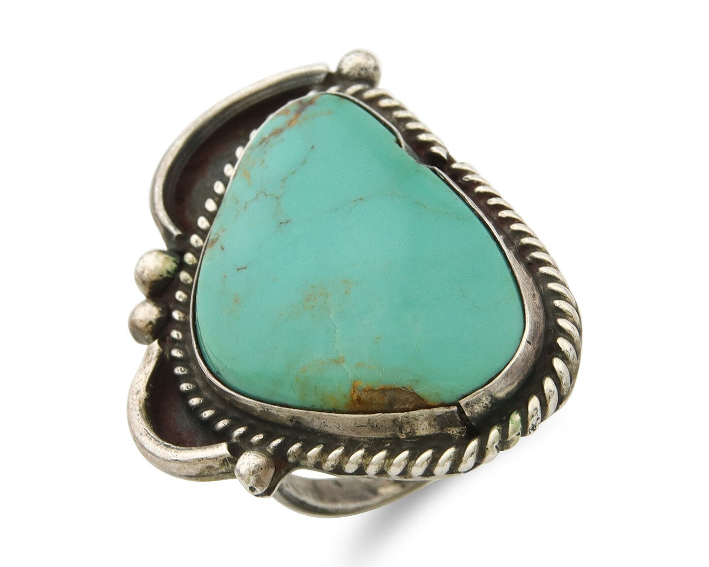 Navajo Ring 925 Sterling Natural Mined Turquoise Handmade C.80's Size 6.5