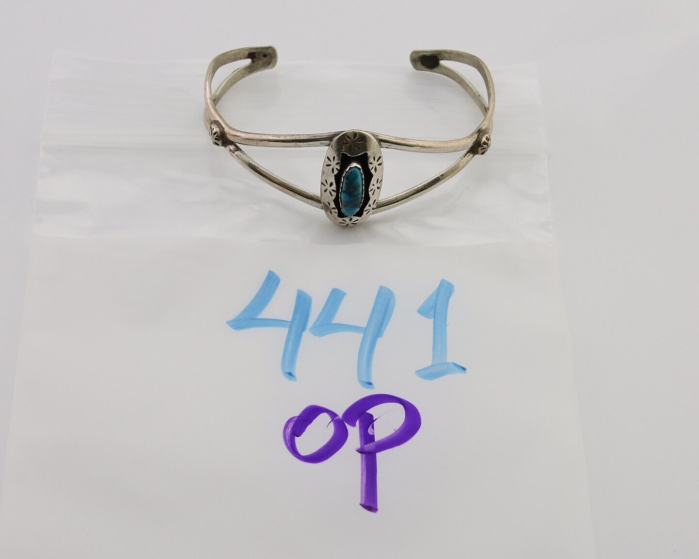 Navajo Hand Stamped Cuff Bracelet Turquoise 925 Silver Native American Artist