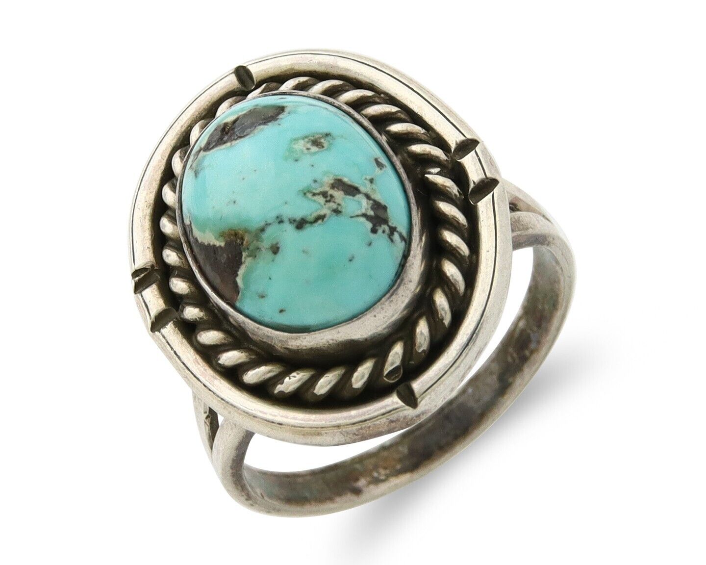 Navajo Ring 925 Sterling Natural Mined Arizona Arist Turquoise C.80's Size 6.0