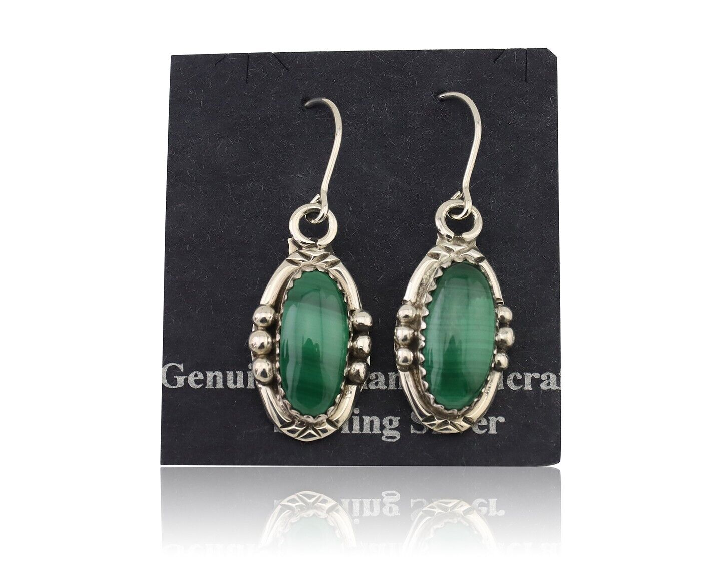 Navajo Earrings 925 Silver Natural Malachite Native American Artist C.80s