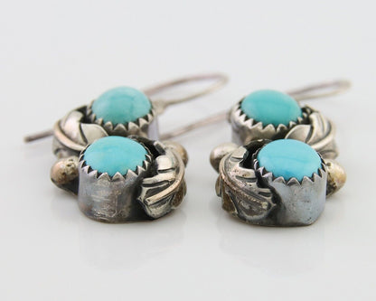 Navajo Dangle Earrings 925 Silver Natural Turquoise Native American Artist C80s
