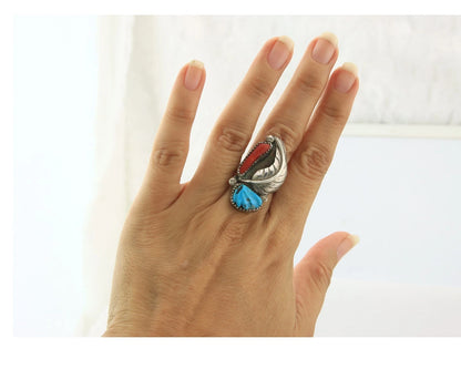 Navajo Handmade Ring Sterling Silver Natural Gemstone Signed FN Size 6.75