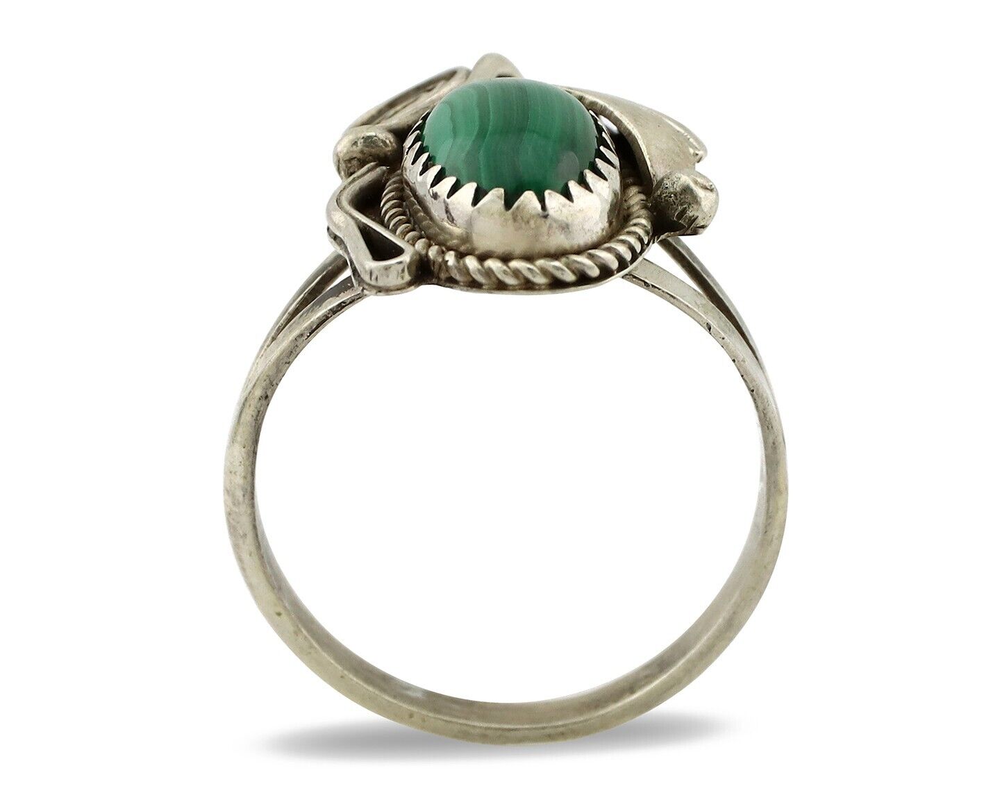 Navajo Ring 925 Silver Natural Mined Malachite Artist Signed Justin Morris C.80s