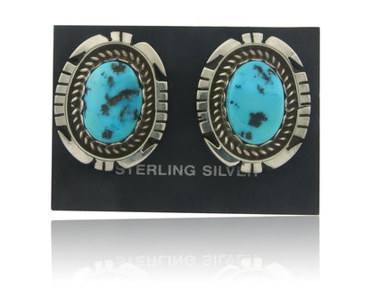 Navajo Earrings 925 Silver Natural Turquoise Native Signed Jon McCray C.80's