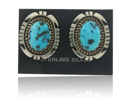Navajo Earrings 925 Silver Natural Turquoise Native Signed Jon McCray C.80's