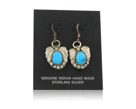 Navajo Earrings 925 Silver Natural Turquoise Artist Signed BJ C80s