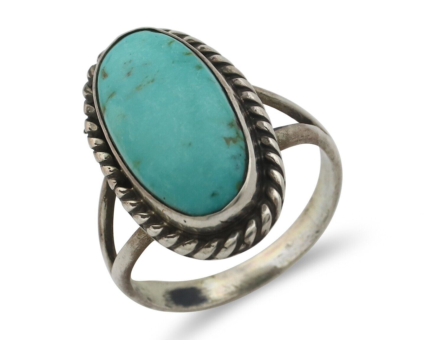 Navajo Ring 925 Silver Natural Kingman Turquoise Signed M Montoya C.80's