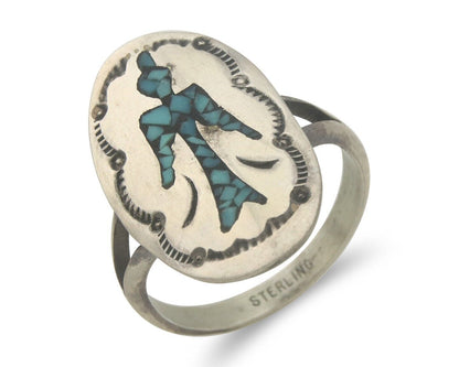 Navajo Ring 925 Sterling Natural Chip Inlay Turquoise C.80's Size 6.0