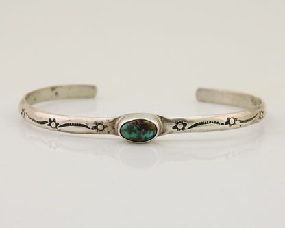 Navajo Hand Stamped Cuff Bracelet Turquoise 925 Silver Native American Artist