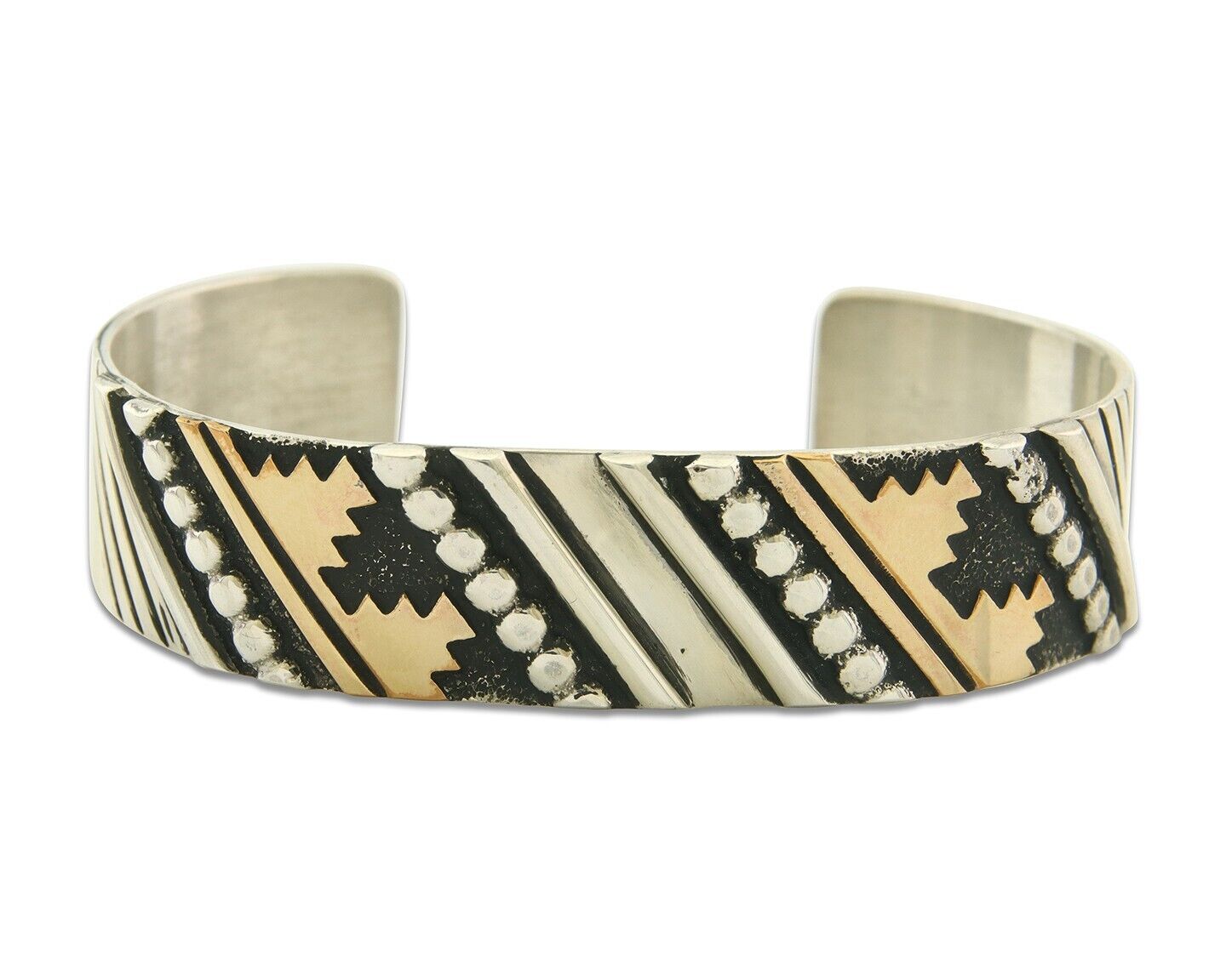 Navajo Bracelet Gold & 925 Silver Handmade 16mm Wide Artist Signed Thomas Singer