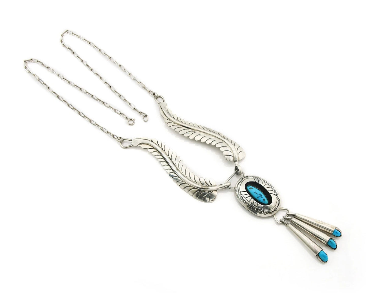 Navajo Necklace 925 Sterling Silver Natural Turquoise Vintage Signed H Spencer