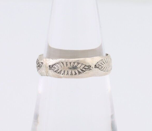 Navajo Hand Stamped Band 925 Silver 5.0 mm Signed Larry Chavez Size 6.5 C.80's
