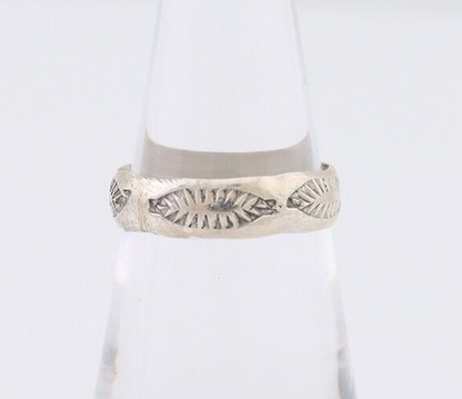 Navajo Hand Stamped Band 925 Silver 5.0 mm Signed Larry Chavez Size 6.5 C.80's