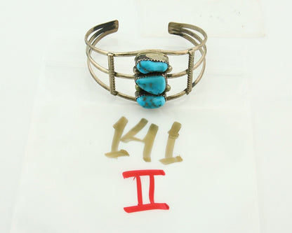 Navajo Bracelet 925 Silver Natural Blue Turquoise Native American Artist C.80s