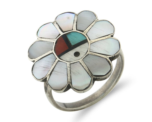 Vintage Zuni Ring 925 Sterling Silver Natural Gemstone Size 7.0
