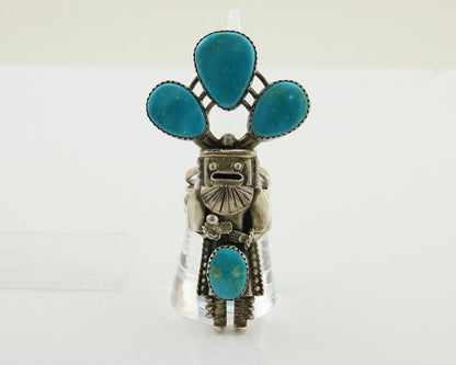 Navajo Kachina Ring 925 Silver Blue Gem Turquoise Signed Broken Arrow C.80's